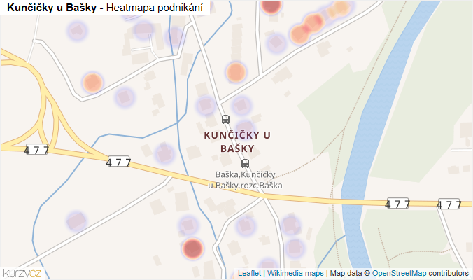 Mapa Kunčičky u Bašky - Firmy v části obce.