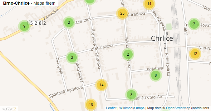 Mapa Brno-Chrlice - Firmy v městské části.