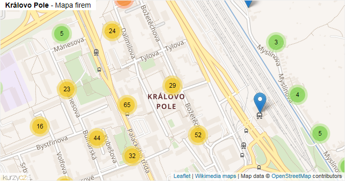 Mapa Královo Pole - Firmy v části obce.