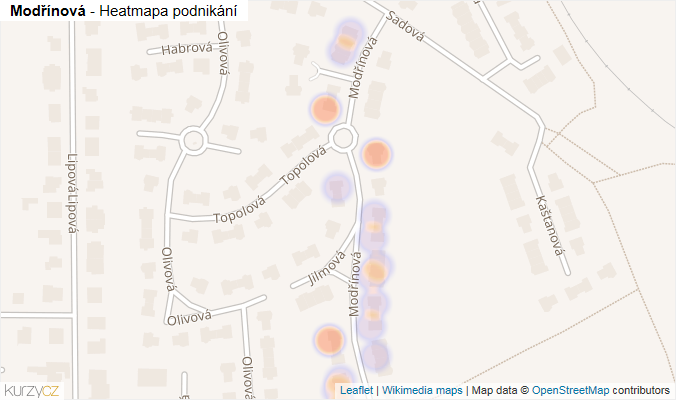 Mapa Modřínová - Firmy v ulici.
