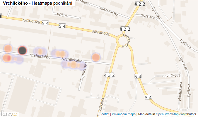 Mapa Vrchlického - Firmy v ulici.
