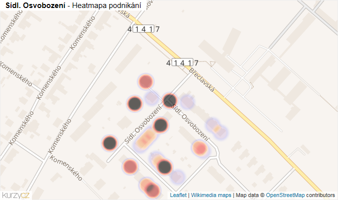 Mapa Sídl. Osvobození - Firmy v ulici.