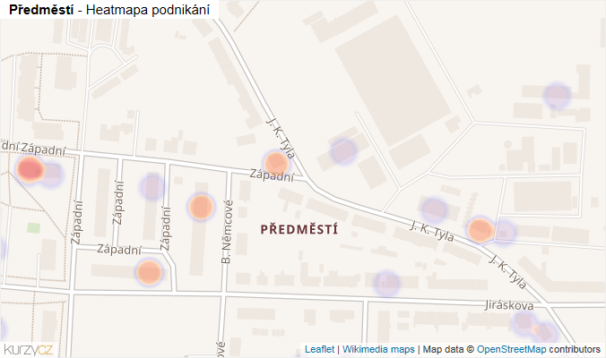 Mapa Předměstí - Firmy v části obce.