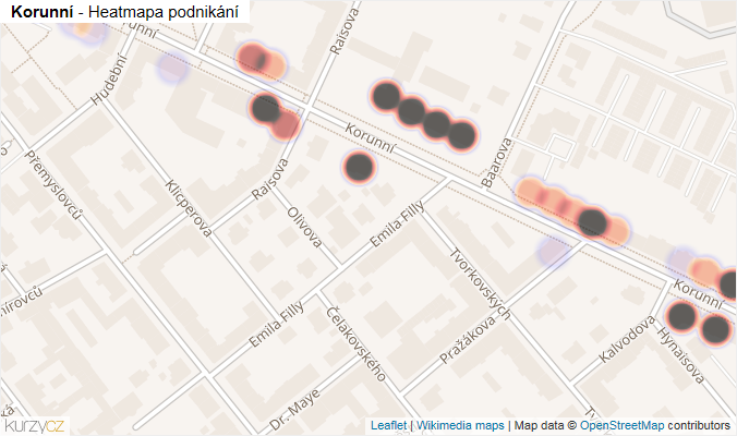 Mapa Korunní - Firmy v ulici.