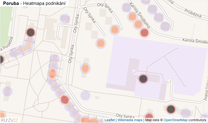 Mapa Poruba - Firmy v městské části.