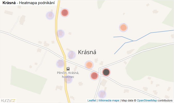 Mapa Krásná - Firmy v části obce.