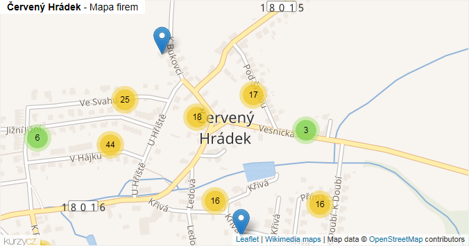 Mapa Červený Hrádek - Firmy v části obce.