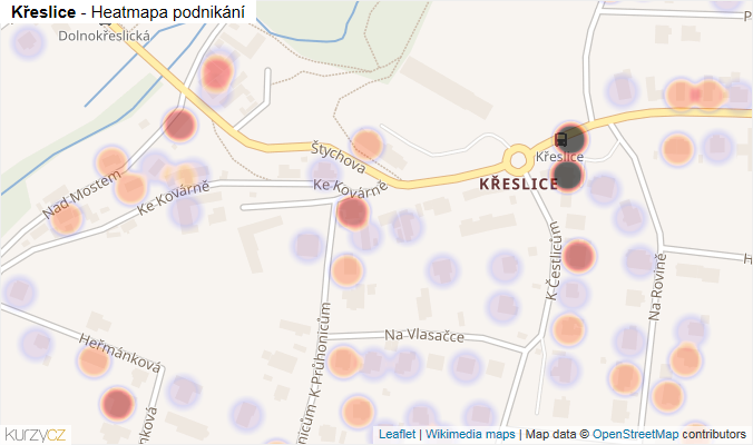 Mapa Křeslice - Firmy v části obce.