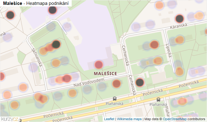 Mapa Malešice - Firmy v části obce.