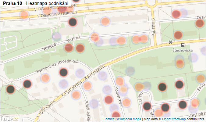 Mapa Praha 10 - Firmy v městské části.