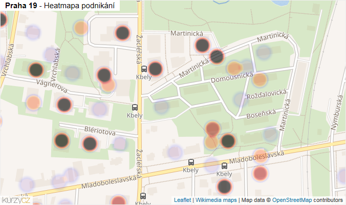 Mapa Praha 19 - Firmy v městské části.