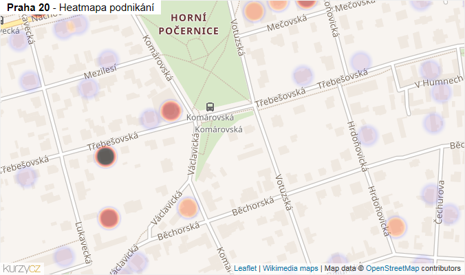 Mapa Praha 20 - Firmy v městské části.
