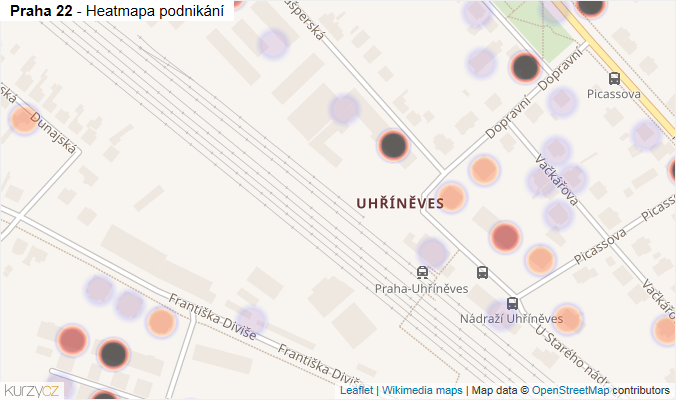 Mapa Praha 22 - Firmy v městské části.