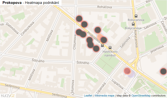 Mapa Prokopova - Firmy v ulici.