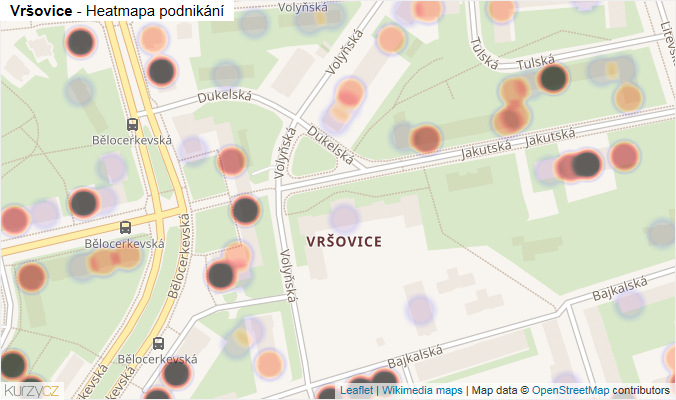 Mapa Vršovice - Firmy v části obce.