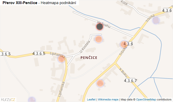 Mapa Přerov XIII-Penčice - Firmy v části obce.