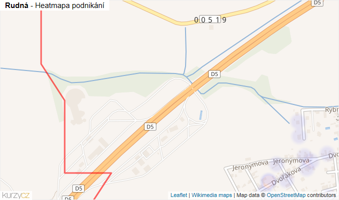 Mapa Rudná - Firmy v obci.