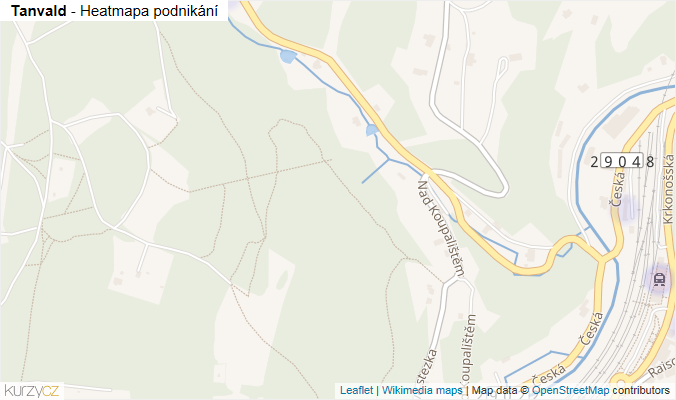 Mapa Tanvald - Firmy v obci.
