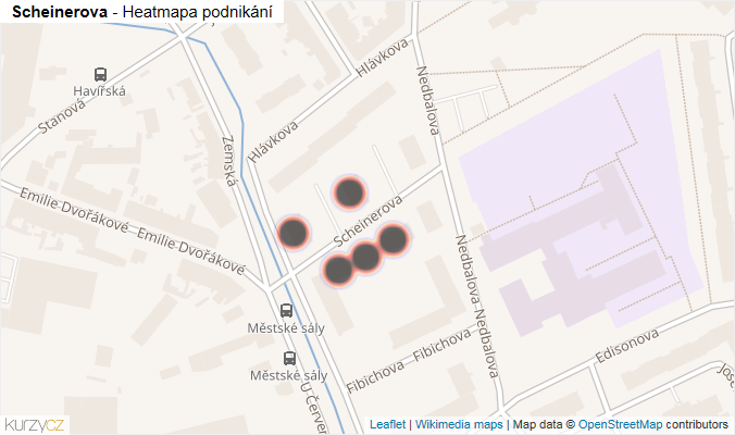 Mapa Scheinerova - Firmy v ulici.