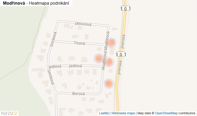 Mapa Modřínová - Firmy v ulici.