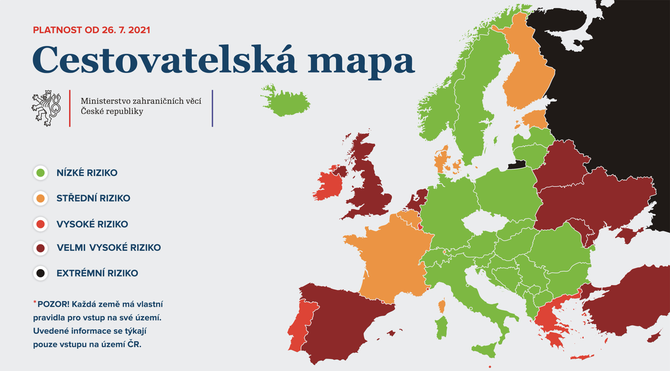 Cestovatelská mapa od pondělí 26.7.2021