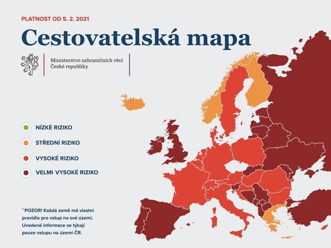 Nová cestovatelská mapa (platná od 5. 2. 2021)